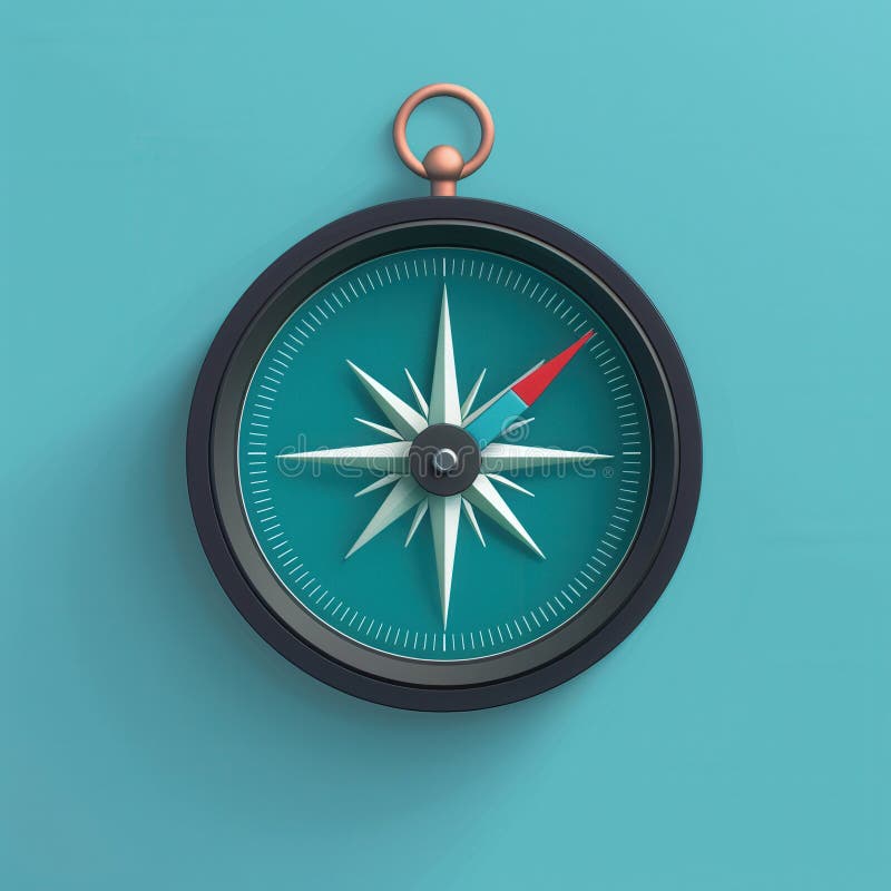 Illustrazione semplice di una bussola con sfondo blu. questa immagine simboleggia la navigazione e i viaggi che la rendono immagini stock libere da diritti
