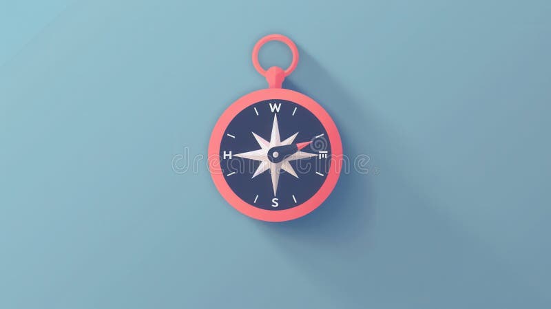 Illustrazione semplice di una bussola rispetto a uno sfondo blu solido. questa immagine è perfetta per la navigazione fotografie stock