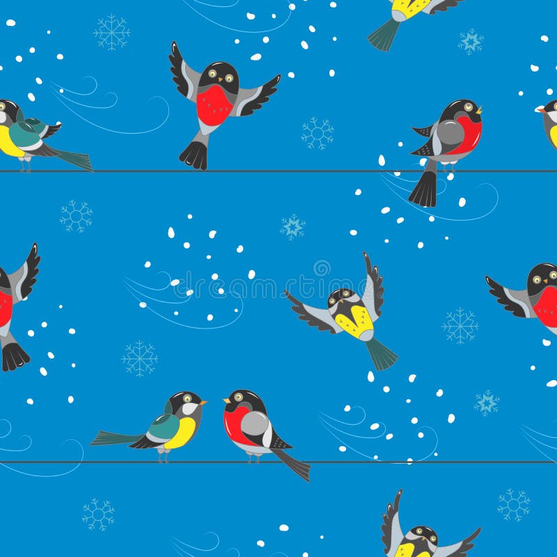 Illustrazione senza cuciture con gli uccelli di inverno, fondo di inverno illustrazione di stock Illustrazione senza cuciture con gli uccelli di inverno, fondo di inverno illustrazione di stock