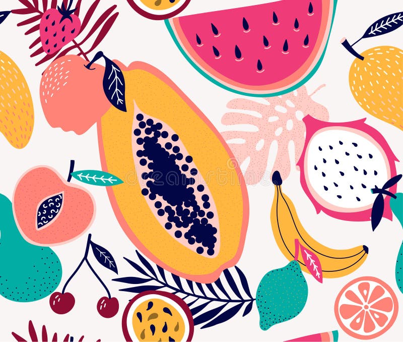 Illustrazione senza cuciture tropicale del modello della frutta fresca illustrazione vettoriale Illustrazione senza cuciture tropicale del modello della frutta fresca illustrazione vettoriale
