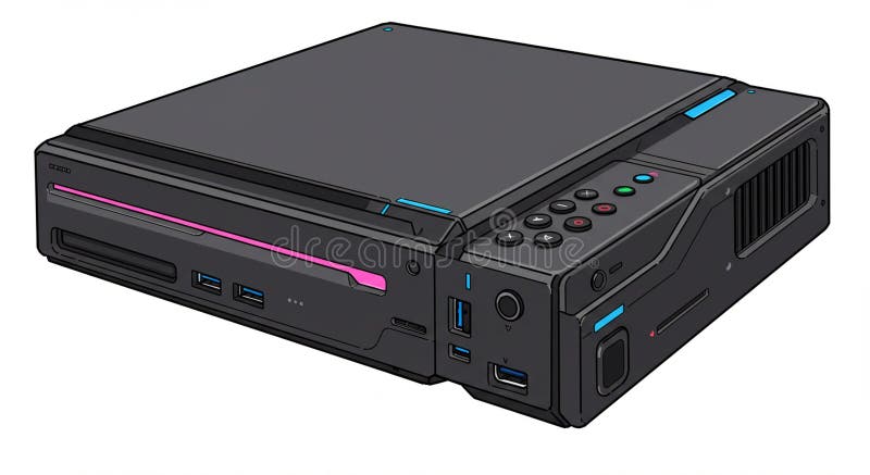 Illustrazione stilizzata di una console futuristica per videogiochi. Ha un design rettangolare elegante royalty illustrazione gratis