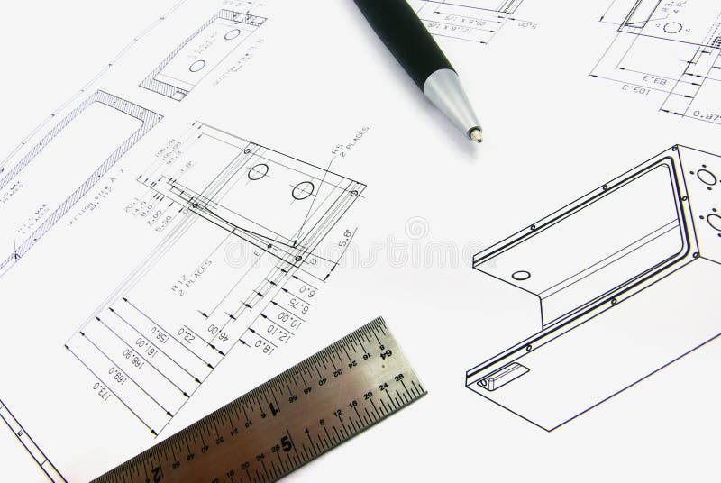 Detail view of a technical drawing with pen and ruler. Detail view of a technical drawing with pen and ruler.