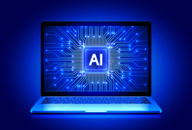 Illustrazione vettoriale del laptop con chip del processore AI illustrazione di stock
