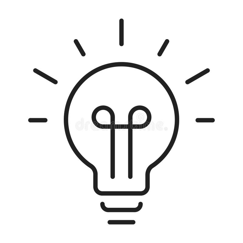 Illustrazione vettoriale dell'icona della lampadina lineare. logo monocromatico della soluzione di idee di avvio o di riflessione royalty illustrazione gratis