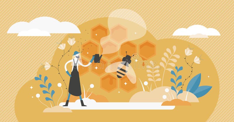 Illustrazione vettoriale di apicoltura Occupazione di miele di api in un concetto di persona piccola