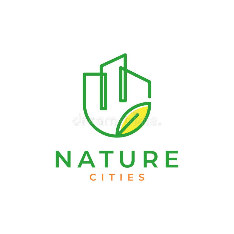 Illustrazione vettoriale di design del logo astratto minimalista semplice e colorato con stile a linee, che rappresenta città, edi illustrazione vettoriale