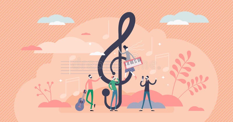 Illustrazione vettoriale di ribaltamento. concetto di tasto musicale per le piccole persone piatte. royalty illustrazione gratis