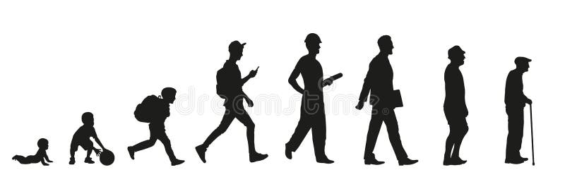 Illustrazione vettoriale di una silhouette dalla nascita alla morte. grafica vettoriale illustrazione di stock