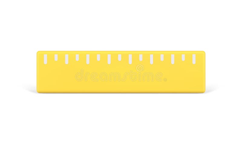 Illustrazione vettoriale icona righello 3d giallo. utensile volumetrico in plastica per una misura accurata di lunghezza e larghez illustrazione vettoriale