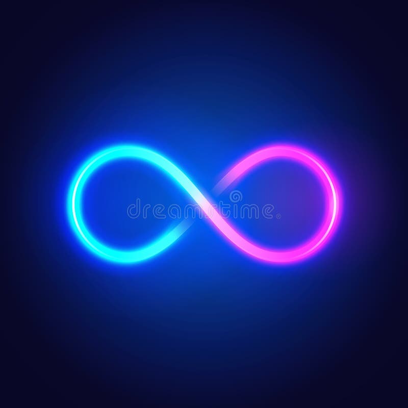 Illustrazione vettoriale neon futuristico moderno indica l'infinito segno di due colori. royalty illustrazione gratis