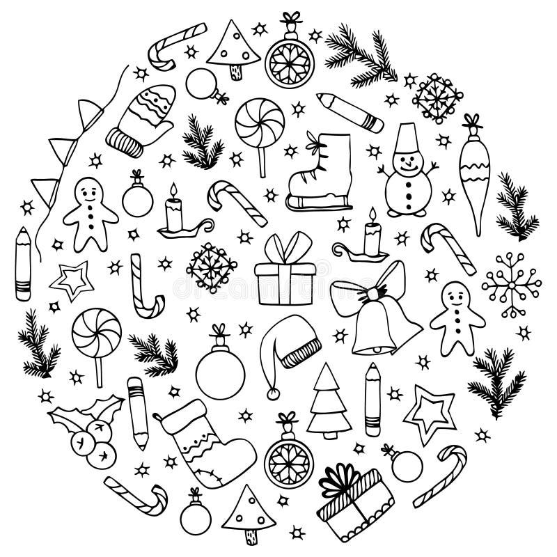 Illustrazione Zen Tangle, Natale di vettore degli elementi del cerchio Disegno di scarabocchio illustrazione di stock