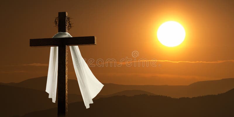 Iluminación dramática de la salida del sol de la montaña con la cruz de Pascua