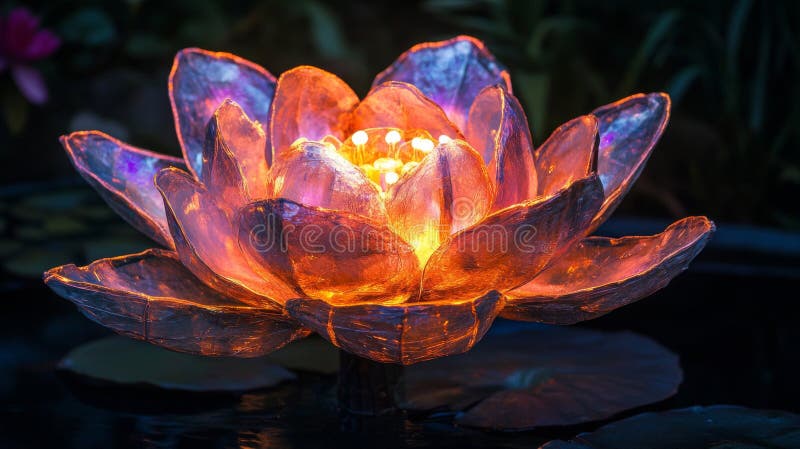 Iluminat de sticlă Lotus Floare în apă întunecată stock illustration