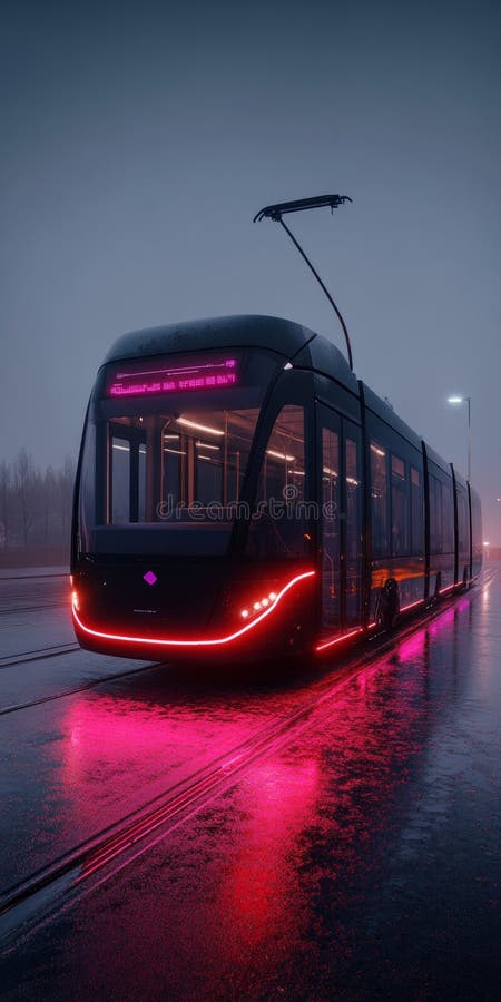 Iluminatul tramvai electric modern în Smart City Un simbol al transportului urban durabil vector illustration