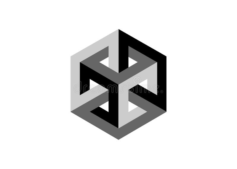 Ilusión óptica cubo imposible dibujo isométrico. logo abstract infinite imposible loop vector diseño plantilla. logotipo ilustración del vector