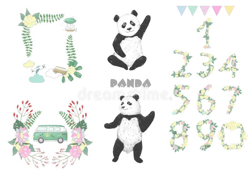 Kit Digital Pandas Aquarela, Cliparts, Desenho Panda