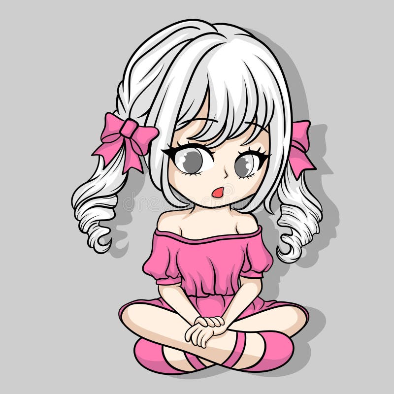 Ilustração fofa garota de desenho animado de anime chibi em pé