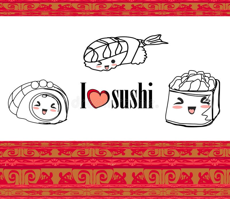 Pequeno Sushi Kawaii Com Rostos Bonitos Caracteres De Desenho Animado  Bonitos Para Logotipo, Adesivo, Pino, Emblema Ilustração do Vetor -  Ilustração de porcelana, japonês: 162865560