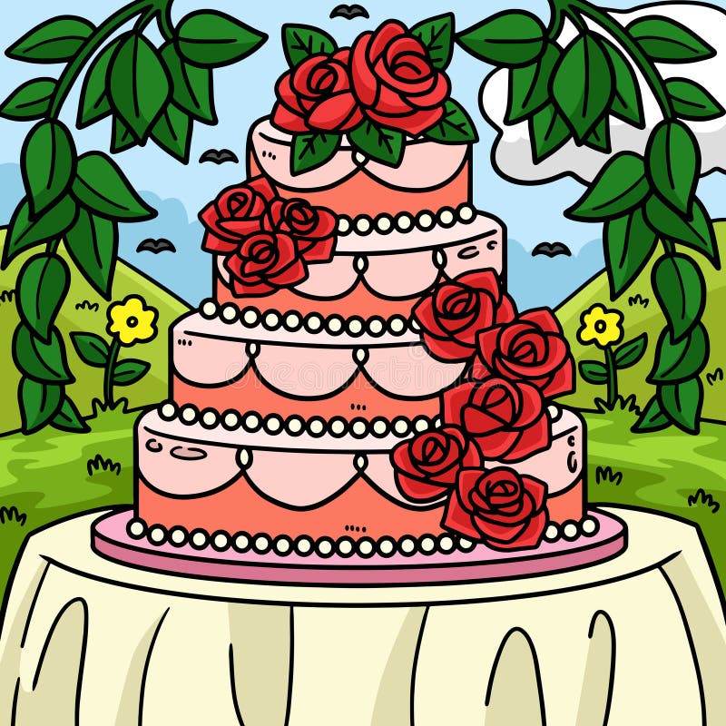 Desenho Colorido De Bolo De Casamento Ilustração do Vetor - Ilustração de  flor, alegria: 274658793