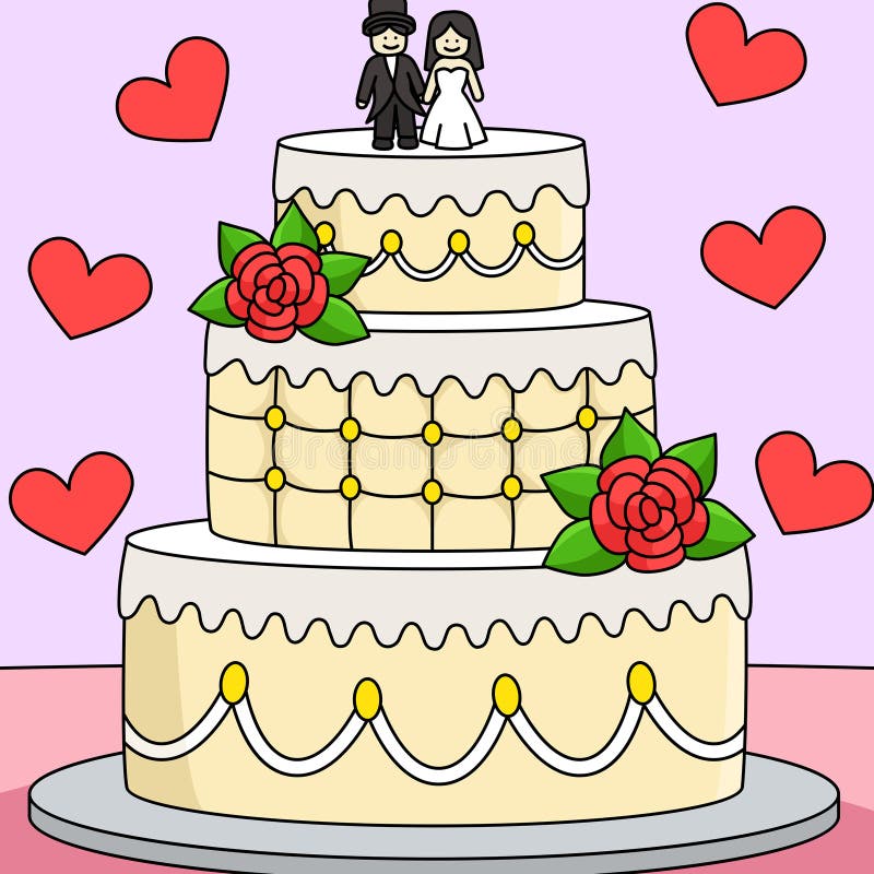 Desenho Colorido De Bolo De Casamento Ilustração do Vetor - Ilustração de  bolo, arte: 272712821