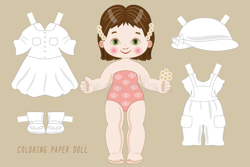 ilustração colorida de boneca de papel. jogo de vestir para