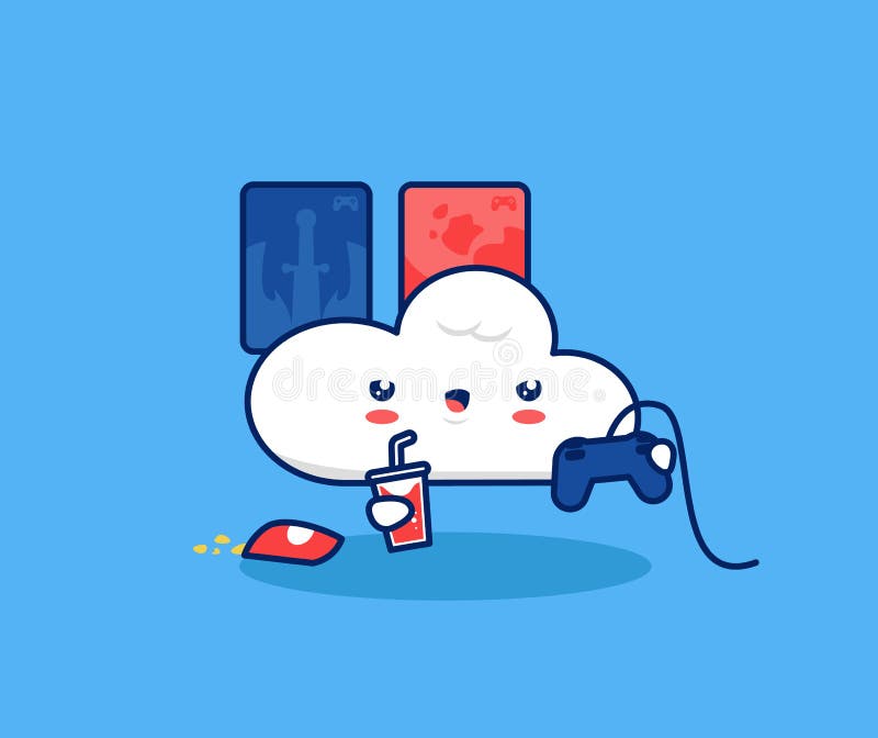 Ilustração Da Consola De Jogos De Vídeo Com Jogo Em Nuvem Fofo