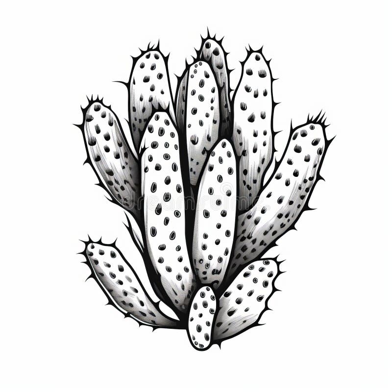 Ilustração em preto, preto e branco Cactaceae desenho pintura, planta de cacto  preto e branco padrão, Pintura em aquarela, branco, texto png