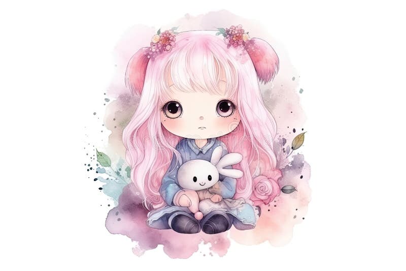 Ilustração De Aquarela Kawaii De Anime De Menina Fofa Gerada Por Ai  Ilustração Stock - Ilustração de arte, nariz: 274115160