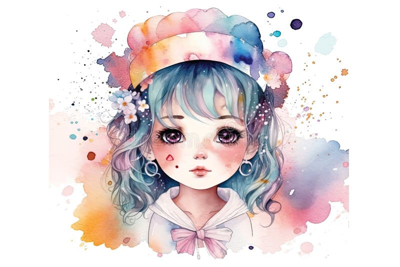 Ilustração De Aquarela Kawaii De Anime De Menina Fofa Gerada Por Ai  Ilustração Stock - Ilustração de arte, nariz: 274115160