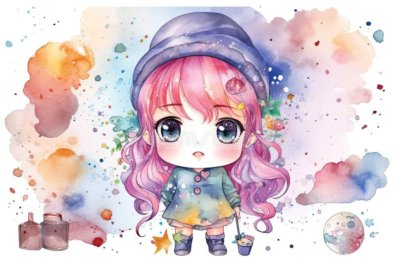 Ilustração De Aquarela Kawaii De Anime De Menina Fofa Gerada Por Ai  Ilustração Stock - Ilustração de roupa, aquarela: 274115145