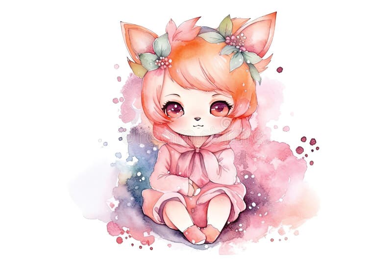 Ilustração De Aquarela Kawaii De Anime De Menina Fofa Gerada Por Ai  Ilustração Stock - Ilustração de cara, pessoa: 274115096