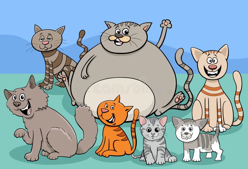 Conjunto de personagens de quadrinhos de gatos e gatinhos de