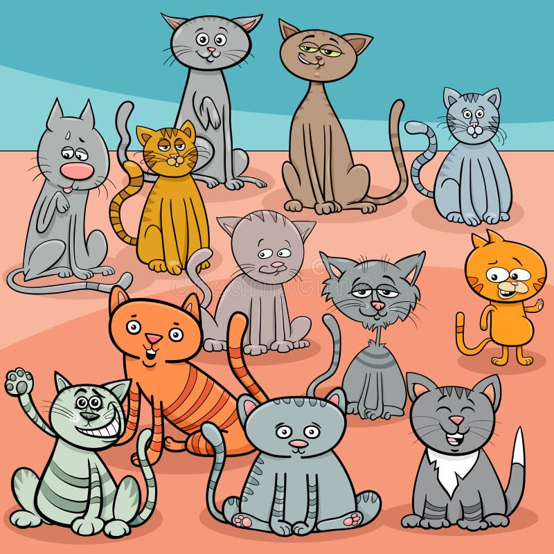 Grupo De Gatos Na Ilustração De Desenho Animado No Parque Ilustração do  Vetor - Ilustração de doméstico, exterior: 169212171