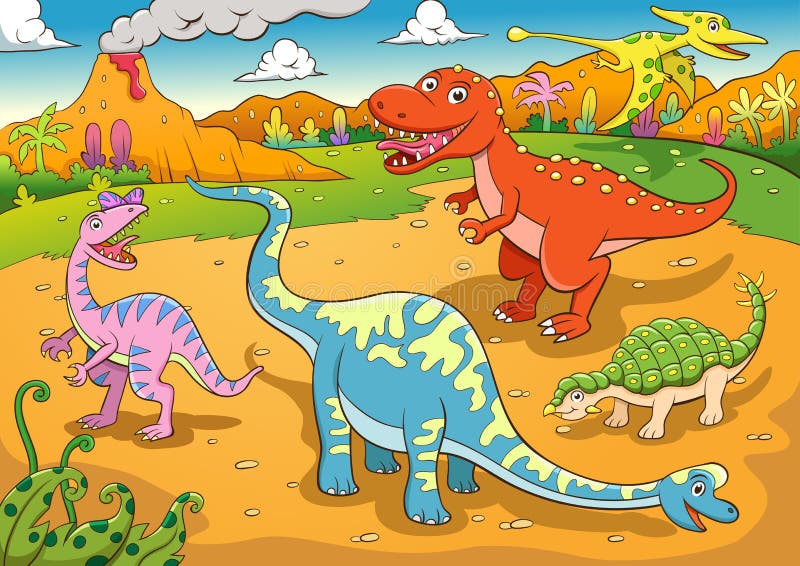 Jogo Do Dinossauro Dos Desenhos Animados Ilustração do Vetor - Ilustração  de selva, beira: 15668499