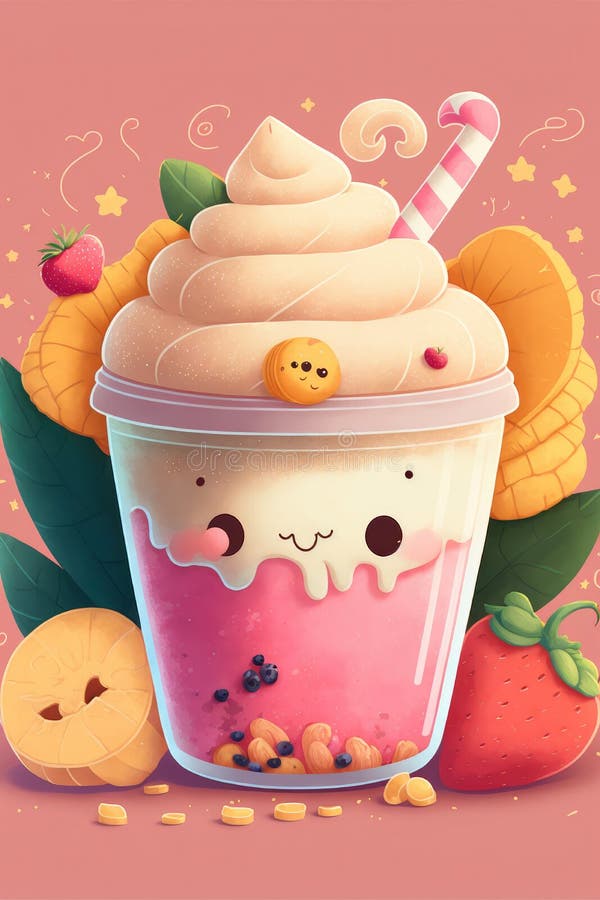 Caráter De Vidro Do Kawaii Do Milk Shake Ilustração do Vetor - Ilustração  de desenhado, arte: 95185026