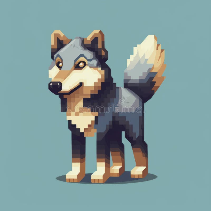 Ilustração de pixel art animal cão husky