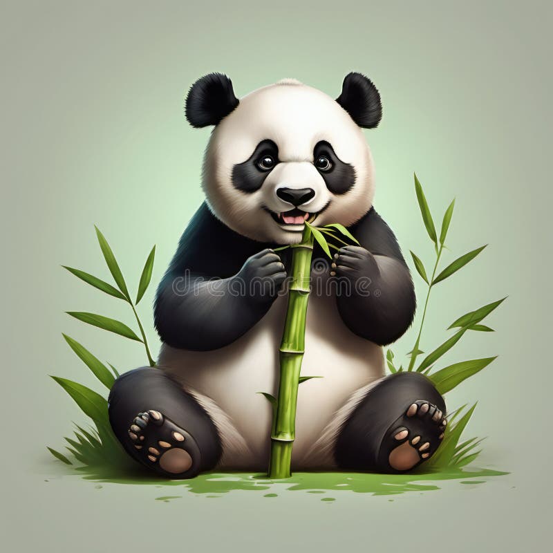 Panda bonito segurando desenho animado de ilustração de bambu, Gráficos -  Envato Elements