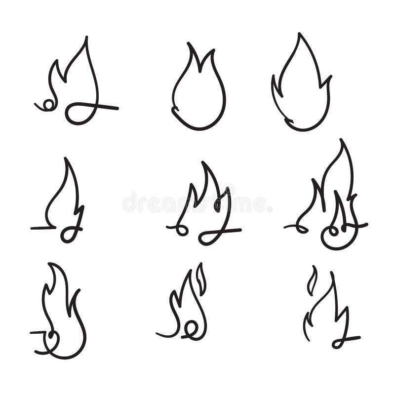 Coleção de ícones de fogo desenhados à mão ícones de chamas de fogo vector  set desenhado à mão doodle esboço fogo preto e branco desenho símbolo de fogo  simples