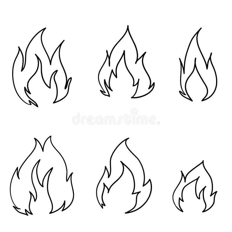 Ícones de fogo desenhados à mão ícones de chamas de fogo conjunto de  vetores doodle desenhado à mão desenho preto e branco de fogo símbolo  simples de fogo