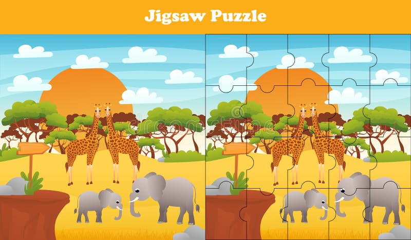 jogo de papel educativo fácil para crianças. quebra-cabeça infantil simples  com cabeça de elefante engraçada 4651043 Vetor no Vecteezy