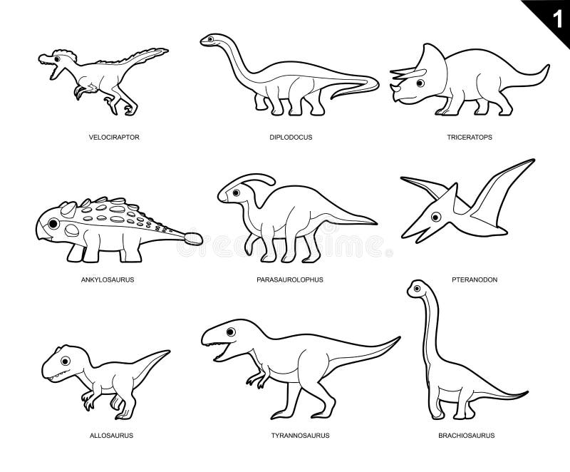 A Ilustração Do Vetor Dos Desenhos Animados Do Livro Para Colorir Do  Dinossauro Ajustou 1 Ilustração do Vetor - Ilustração de diferente, dino:  85940255