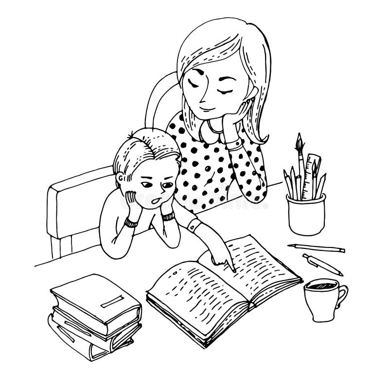 Livro de colorir para crianças ilustração com um lindo desenho de menina e  menino ensinando sobre educação online