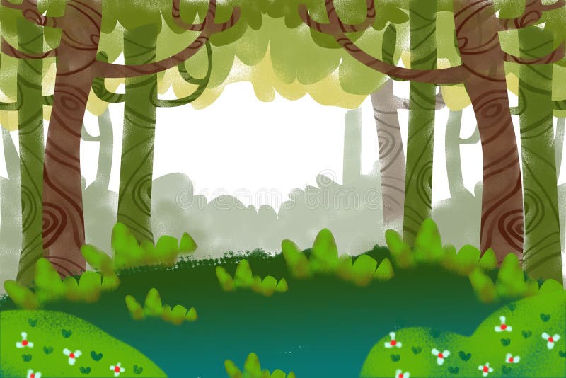 Belas árvores Na Margem Do Rio. Jardim Secreto Da Floresta Do Lago.  Ilustração Stock - Ilustração de grama, jogo: 256755434