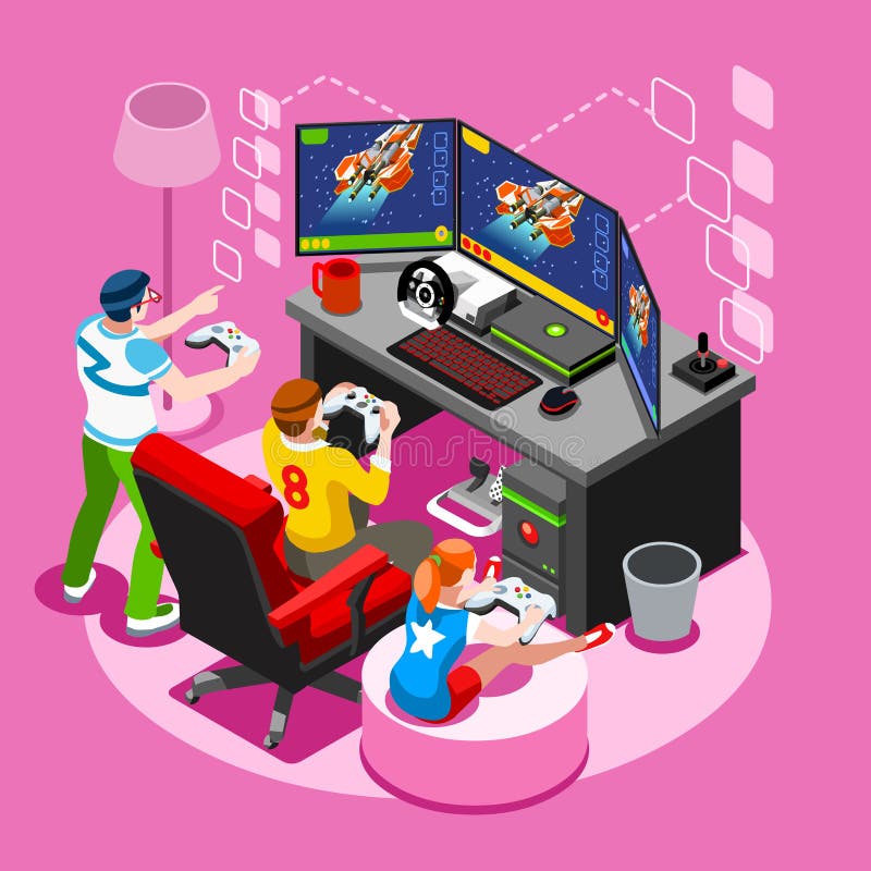 Jovens Que Jogam Jogos Em Um Café De Internet Ilustração do Vetor -  Ilustração de jogo, moderno: 81956699