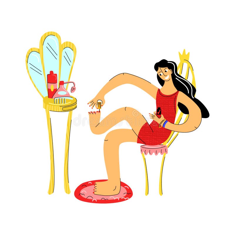 Jovem Mulher Pintando As Unhas Dos Pés E Falar Ao Telefone Clipart De Stock, Royalty-Free