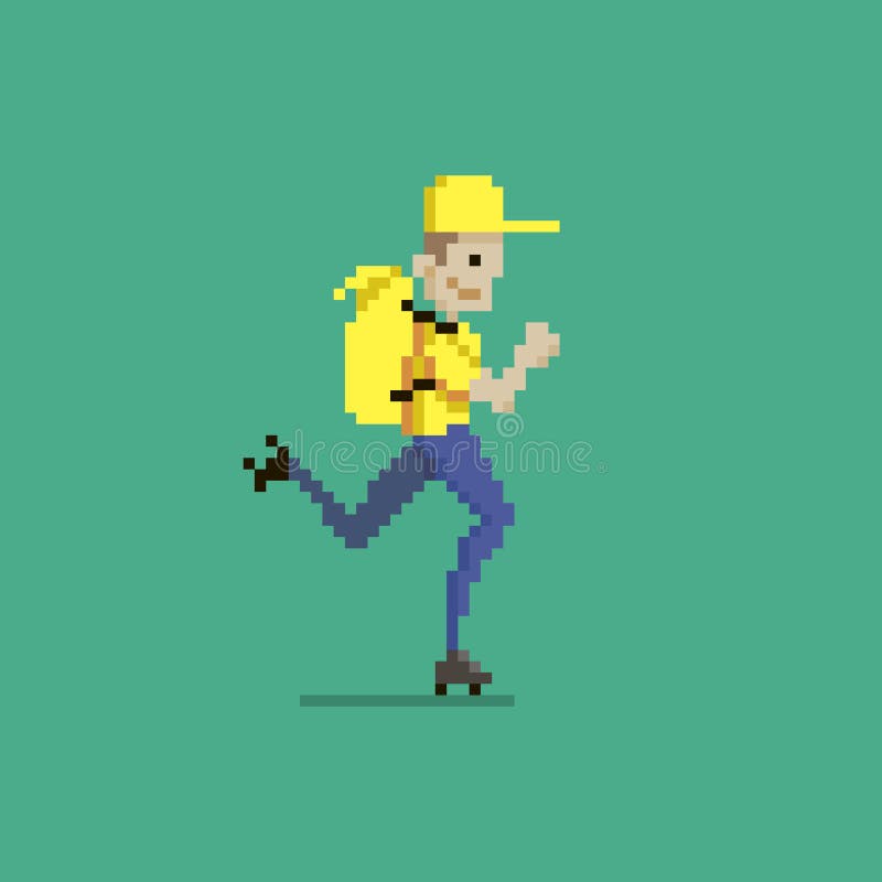 8 bit pixel o homem andando de moto em ilustrações vetoriais para