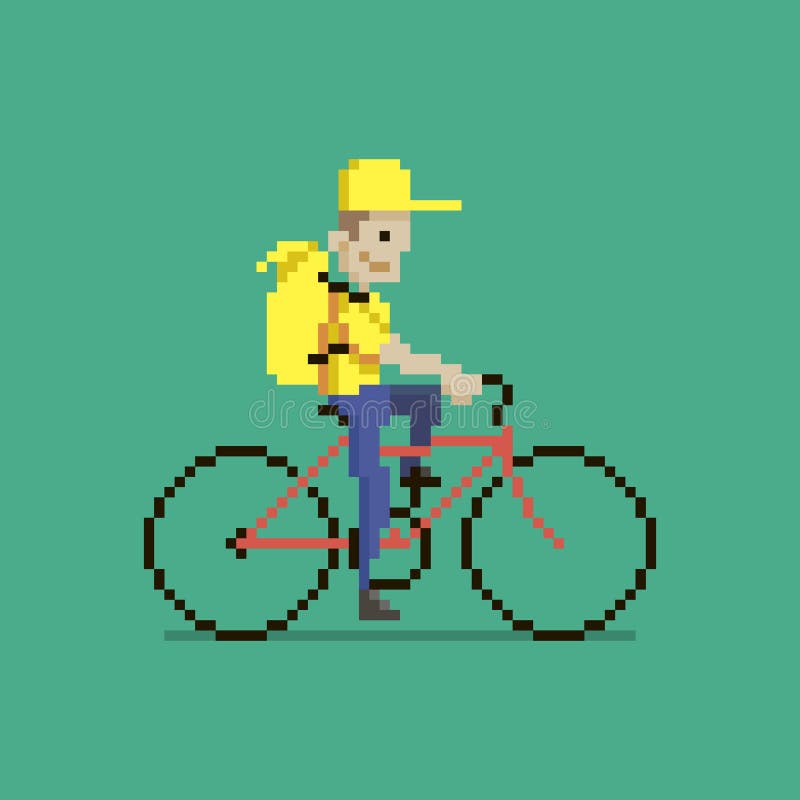8 bit pixel o homem andando de moto em ilustrações vetoriais para