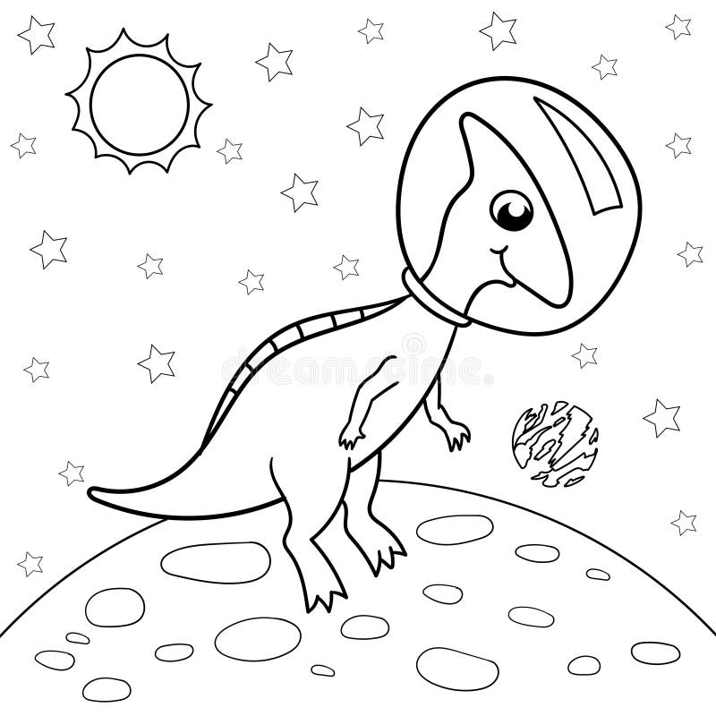 Astronauta dino engraçado no espaço dinossauro no espaço vetor desenhado à  mão para colorir crianças