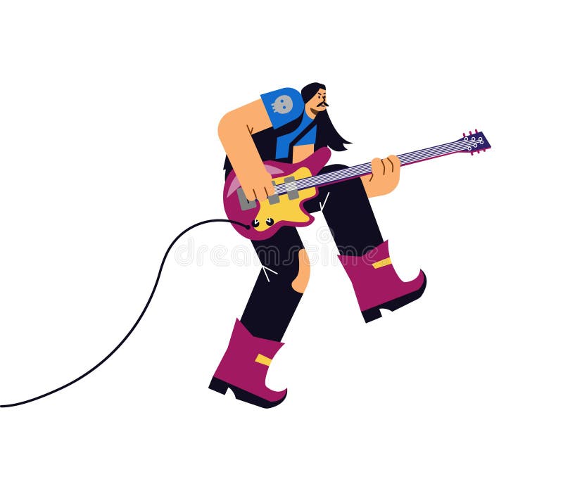 Festa dos roqueiros. músicos de desenho animado com guitarras elétricas,  conceito de apresentação no festival de música rock, ilustração vetorial de  banda criativa de cantores isolados no fundo branco