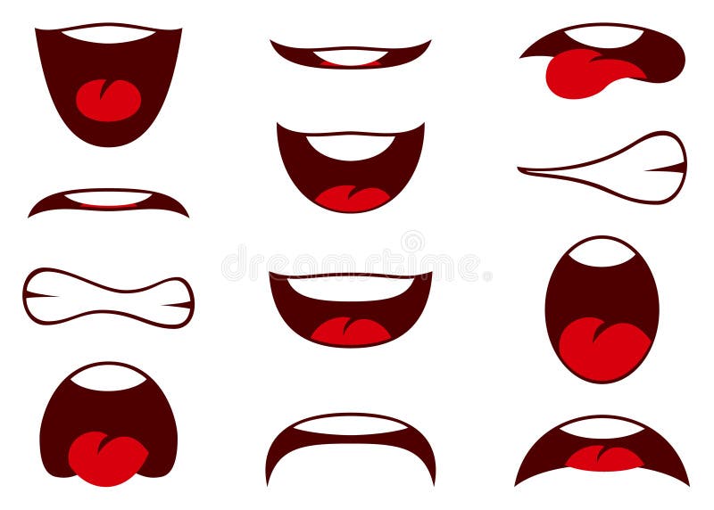 Vetores de Coleção De Elementos De Boca Dos Desenhos Animados Mostrar A  Língua Sorrir Com Os Dentes Emoções Expressivas Bocas E Fonemas Set Vector  A Sorrir e mais imagens de Boca 